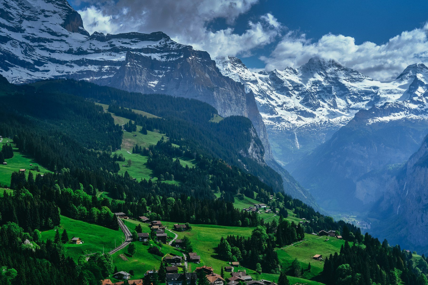 The alpine valley and village scenery around Wengen